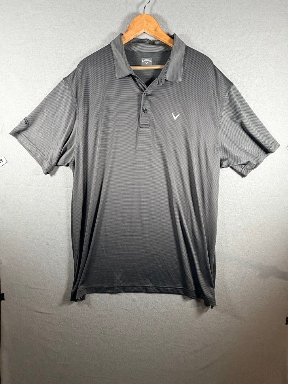 Callaway Mens Golf Polo Shirt Size XXL Black Gray Stripe Stretch Short Sleeve